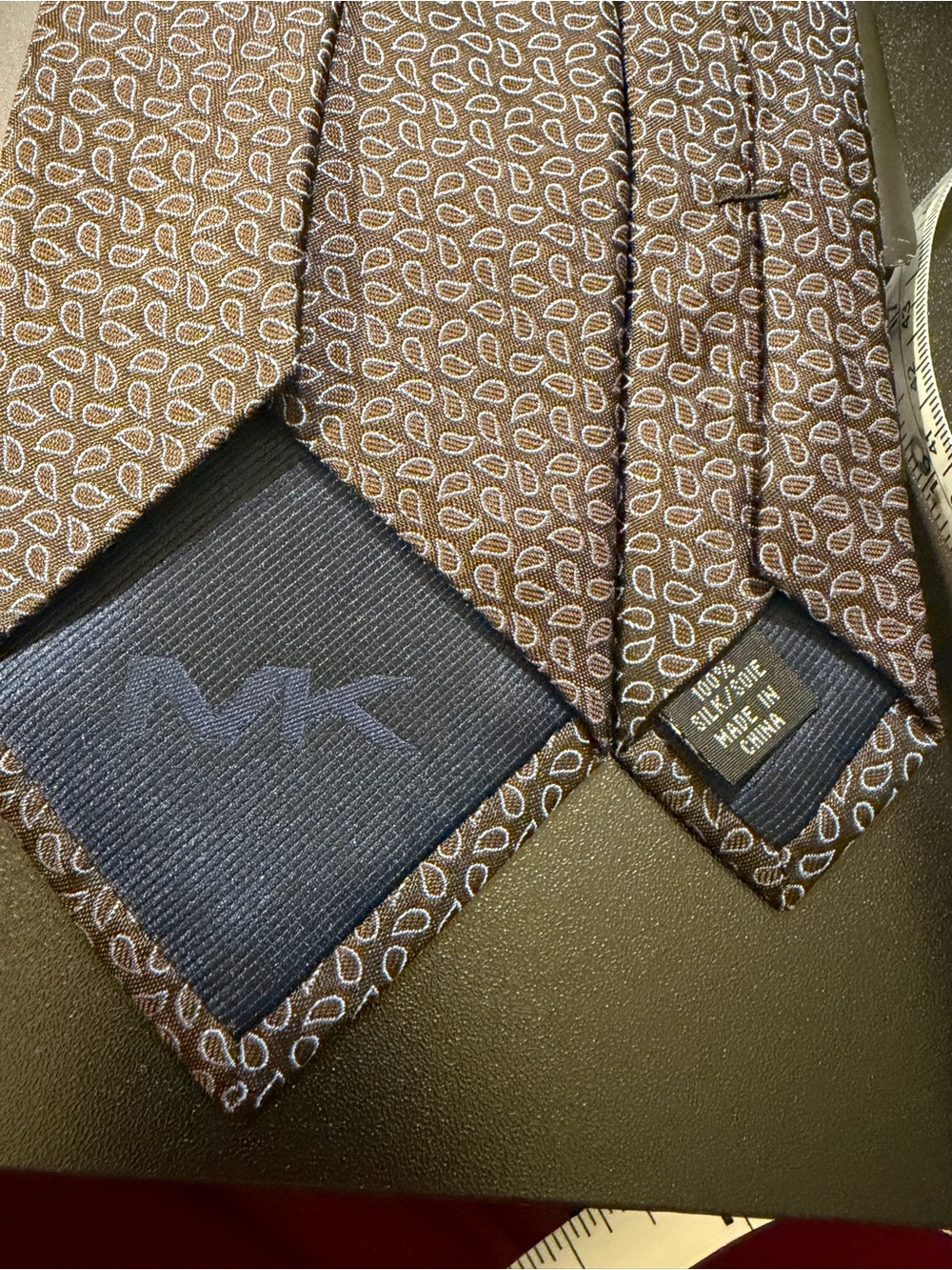Michael Kors Brown and White Patterned Silk Tie